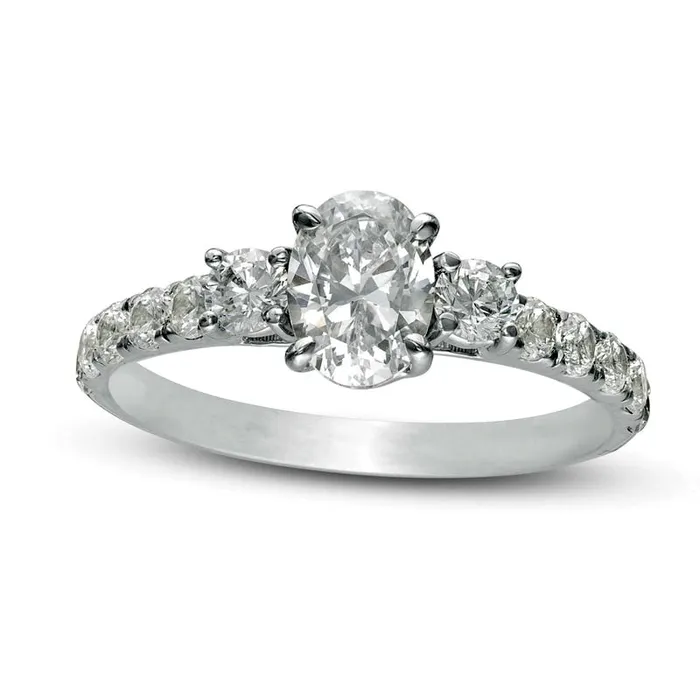 Goldia Rings 133 CT TW Oval Natural Diamond Three Stone Engagement Ring in Solid 14K White Gold