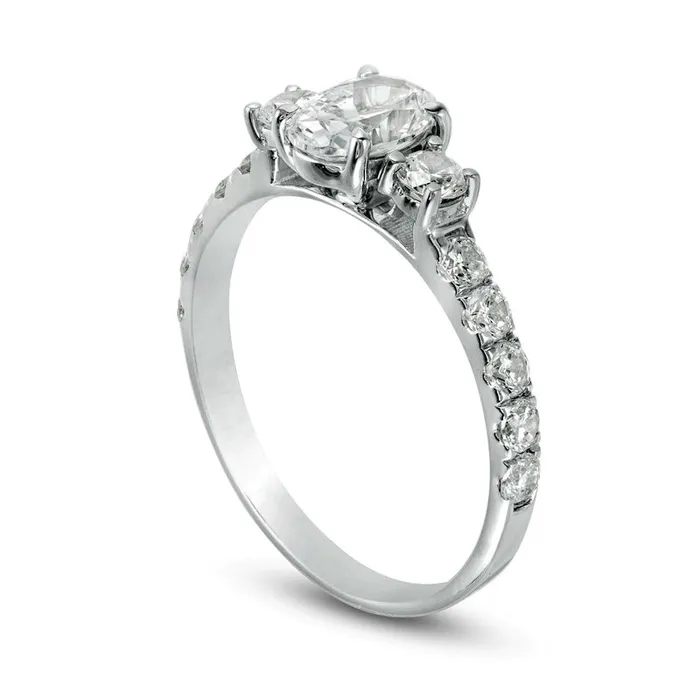 Goldia Rings 133 CT TW Oval Natural Diamond Three Stone Engagement Ring in Solid 14K White Gold Goldia Rings 133 CT TW Oval Natural Diamond Three Stone Engagement Ring in Solid 14K White Gold