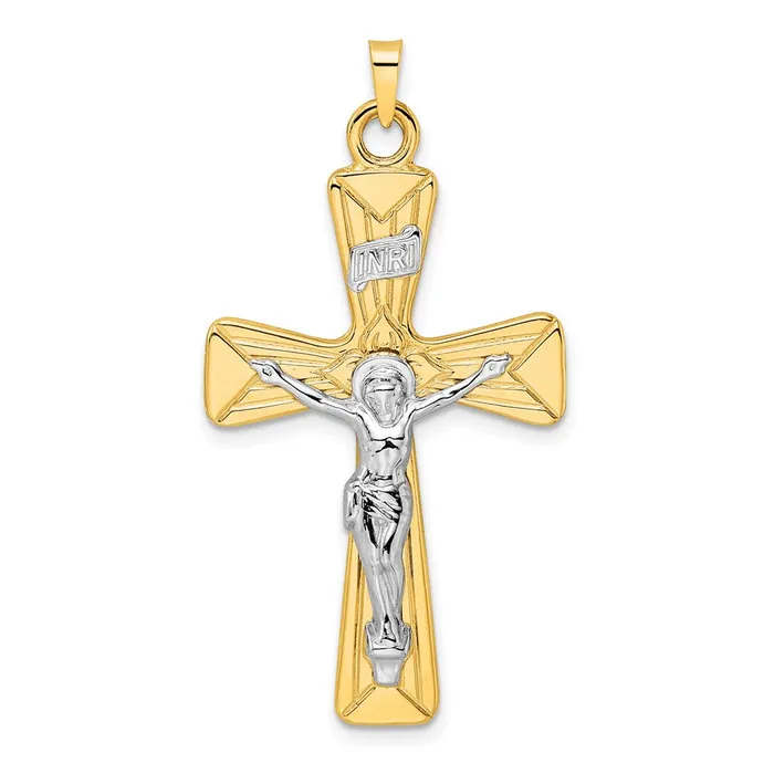 Goldia Rings 14k Twotone Gold Polished Solid INRI Curcifix Cross Pendant Goldia Rings 14k Twotone Gold Polished Solid INRI Curcifix Cross Pendant