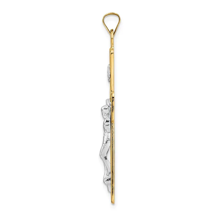 Goldia Rings 14k Twotone Gold Polished Solid INRI Curcifix Cross Pendant