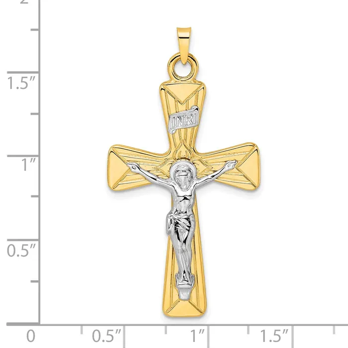Goldia Rings 14k Twotone Gold Polished Solid INRI Curcifix Cross Pendant