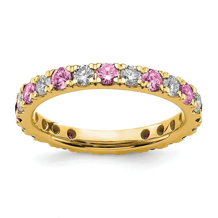 Goldia Rings 14k Yellow Gold 38 Ct Lab Grown Diamond VSSI G and Lab Created Pink Sapphire Eternity Band Ring Goldia Rings 14k Yellow Gold 38 Ct Lab Grown Diamond VSSI G and Lab Created Pink Sapphire Eternity Band Ring