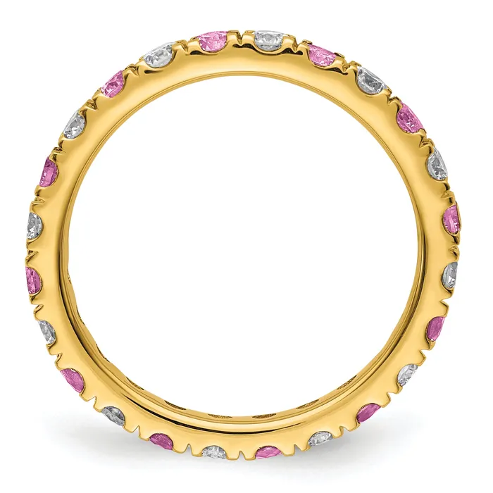 Goldia Rings 14k Yellow Gold 38 Ct Lab Grown Diamond VSSI G and Lab Created Pink Sapphire Eternity Band Ring