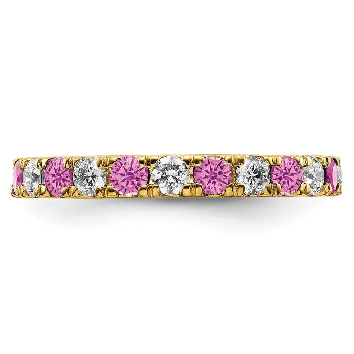 Goldia Rings 14k Yellow Gold 38 Ct Lab Grown Diamond VSSI G and Lab Created Pink Sapphire Eternity Band Ring