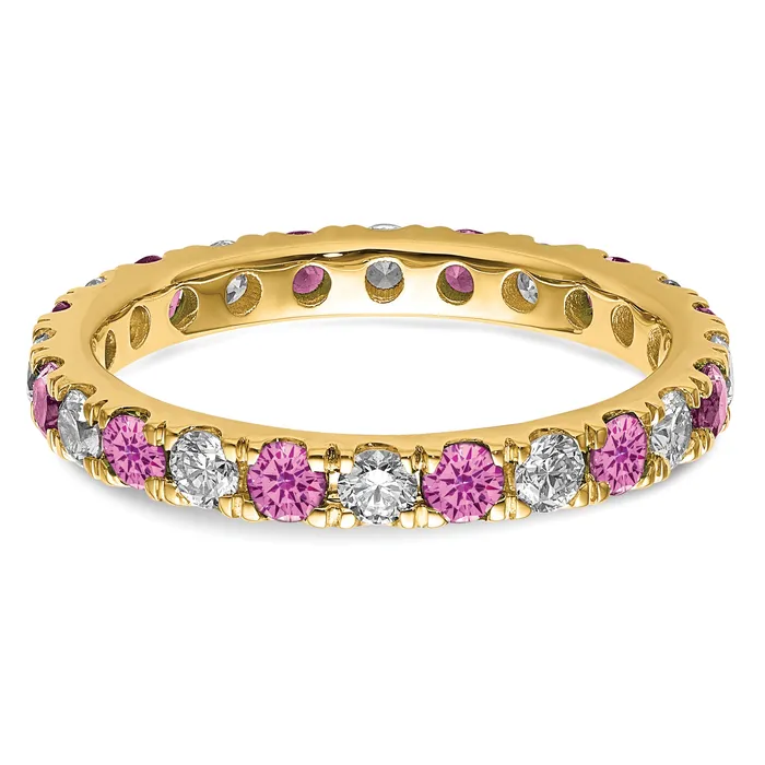 Goldia Rings 14k Yellow Gold 38 Ct Lab Grown Diamond VSSI G and Lab Created Pink Sapphire Eternity Band Ring