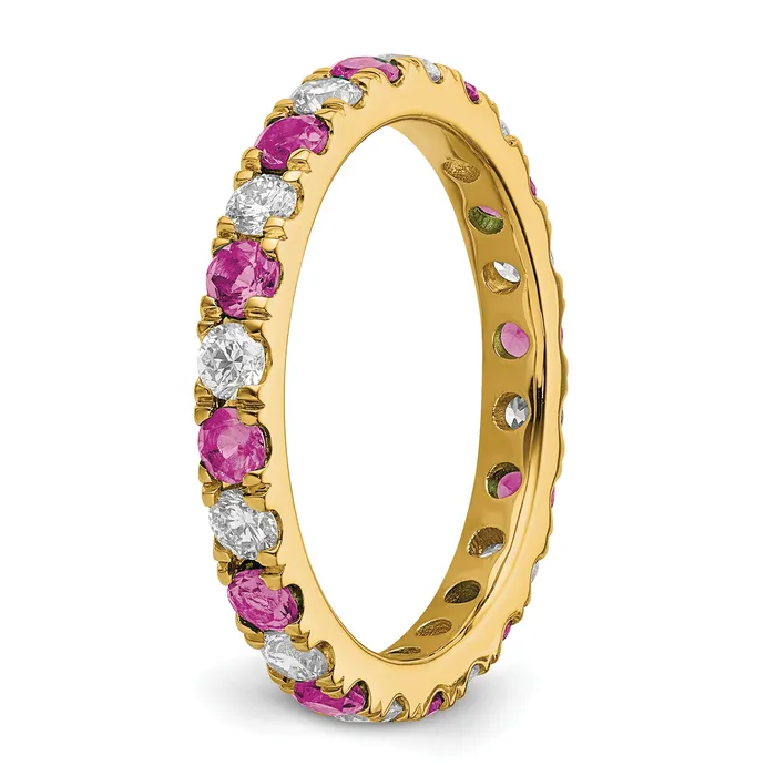 Goldia Rings 14k Yellow Gold 38 Ct Lab Grown Diamond VSSI G and Lab Created Pink Sapphire Eternity Band Ring