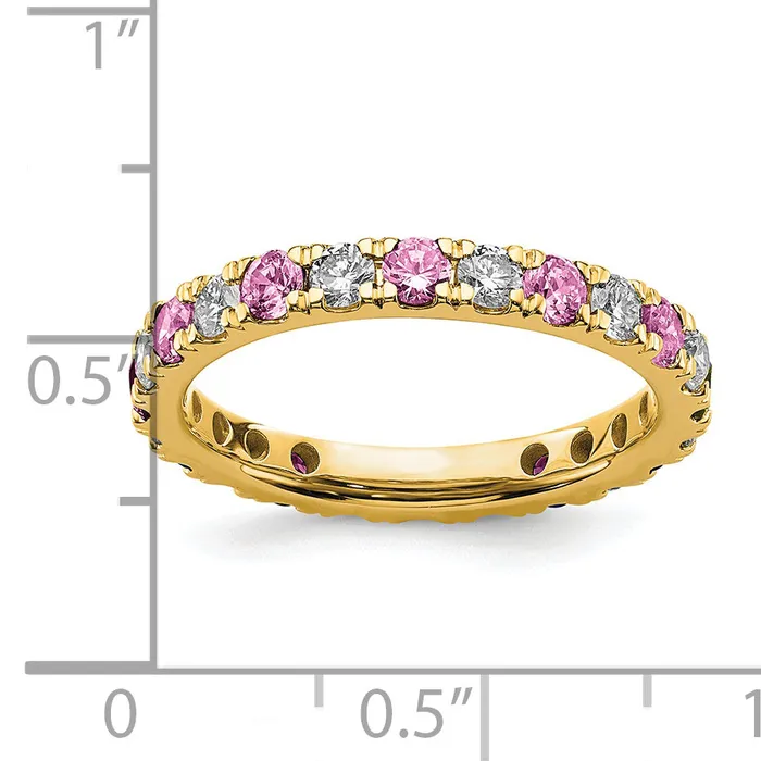 Goldia Rings 14k Yellow Gold 38 Ct Lab Grown Diamond VSSI G and Lab Created Pink Sapphire Eternity Band Ring