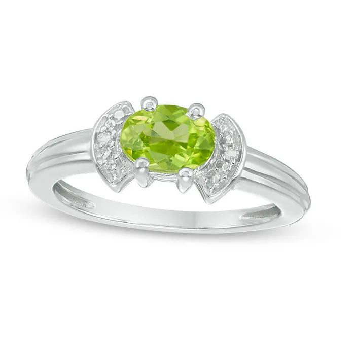Goldia Rings Oval Peridot and Natural Diamond Accent Collar Ring in Sterling Silver Goldia Rings Oval Peridot and Natural Diamond Accent Collar Ring in Sterling Silver