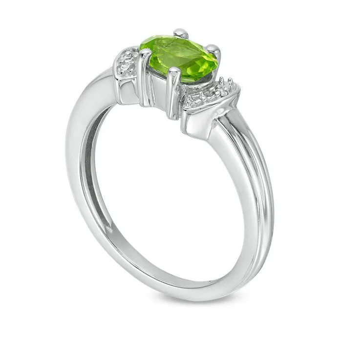 Goldia Rings Oval Peridot and Natural Diamond Accent Collar Ring in Sterling Silver Goldia Rings Oval Peridot and Natural Diamond Accent Collar Ring in Sterling Silver
