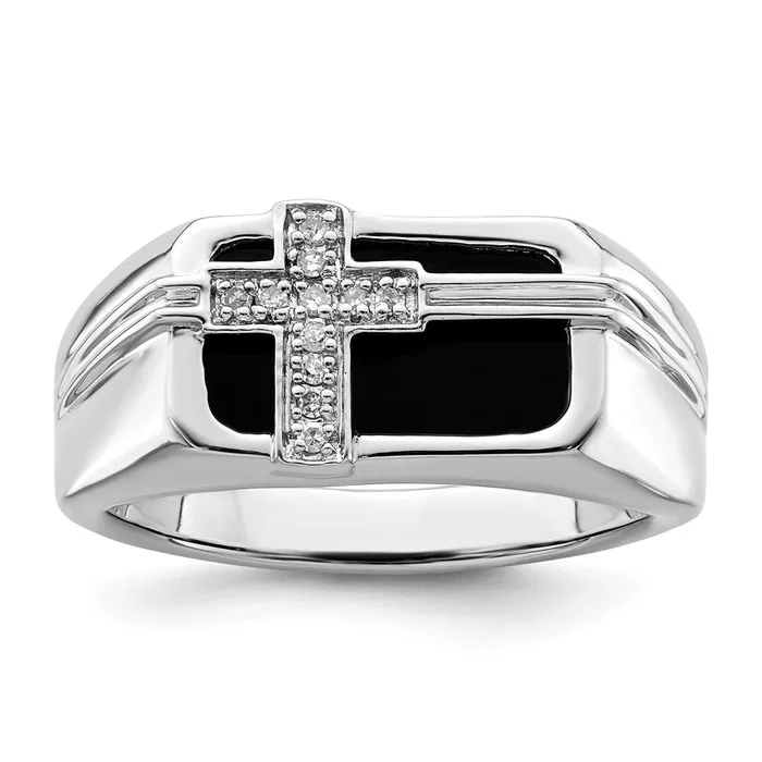 Goldia Rings White Night Sterling Silver Rhodiumplated Diamond and Black Onyx Cross Mens Ring Goldia Rings White Night Sterling Silver Rhodiumplated Diamond and Black Onyx Cross Mens Ring