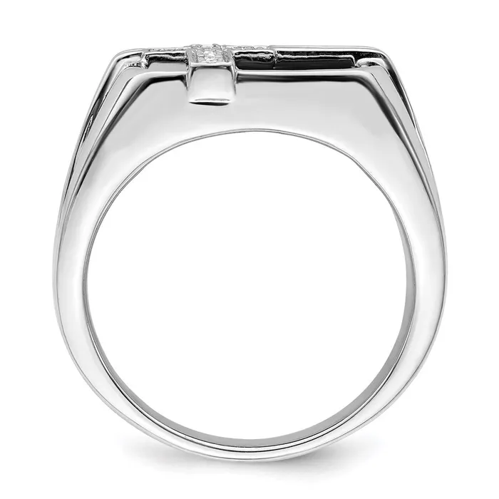 Goldia Rings White Night Sterling Silver Rhodiumplated Diamond and Black Onyx Cross Mens Ring