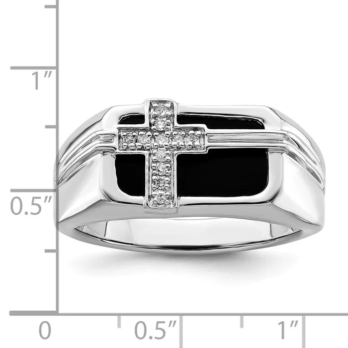 Goldia Rings White Night Sterling Silver Rhodiumplated Diamond and Black Onyx Cross Mens Ring