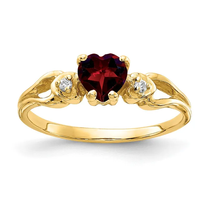 Goldia Solid 14k Yellow Gold 5mm Heart Simulated Garnet A CZ Ring Rings