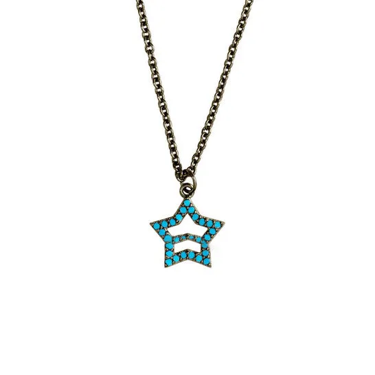 JMS always Necklaces Original Elegant Confetti Womens 18K Black Gold Plated Simulated Turquoise Star Pendant Necklace JMS always Necklaces Original Elegant Confetti Womens 18K Black Gold Plated Simulated Turquoise Star Pendant Necklace