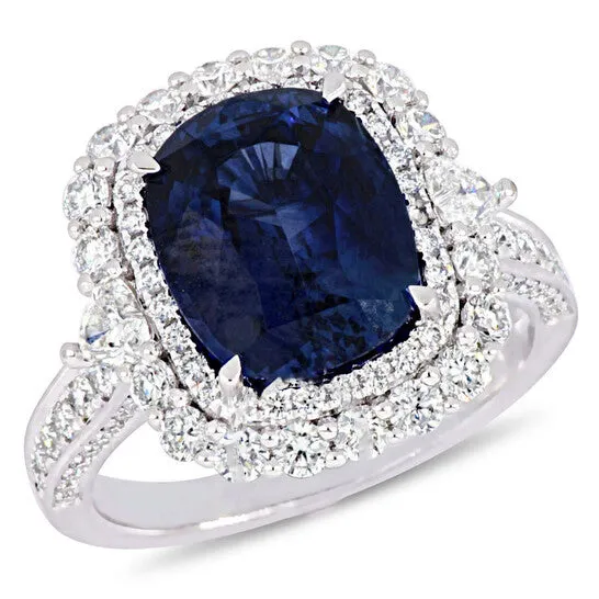 JMS always Rings Original Amour 6 14 CT TGW Blue Sapphire and 1 25 CT TW Diamond Vintage Halo Ring in 14k White Gold JMS always Rings Original Amour 6 14 CT TGW Blue Sapphire and 1 25 CT TW Diamond Vintage Halo Ring in 14k White Gold