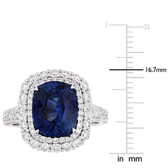 JMS always Rings Original Amour 6 14 CT TGW Blue Sapphire and 1 25 CT TW Diamond Vintage Halo Ring in 14k White Gold