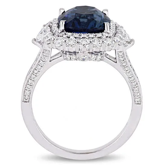 JMS always Rings Original Amour 6 14 CT TGW Blue Sapphire and 1 25 CT TW Diamond Vintage Halo Ring in 14k White Gold