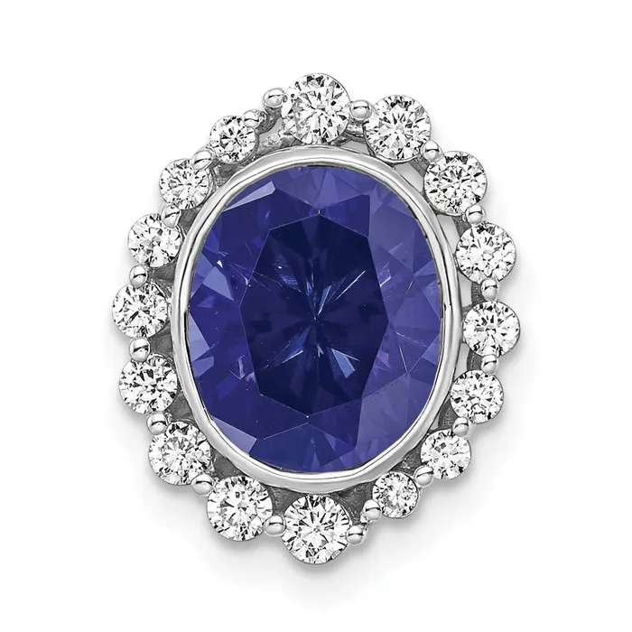 Necklaces 14k White Gold 12 Ct Lab Grown Diamond VSSI and Oval Lab Created Blue Sapphire Halo Chain Slide Pendant Goldia Necklaces 14k White Gold 12 Ct Lab Grown Diamond VSSI and Oval Lab Created Blue Sapphire Halo Chain Slide Pendant Goldia