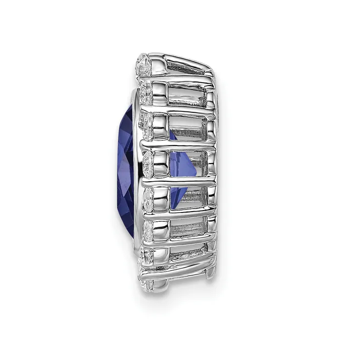 Necklaces 14k White Gold 12 Ct Lab Grown Diamond VSSI and Oval Lab Created Blue Sapphire Halo Chain Slide Pendant Goldia