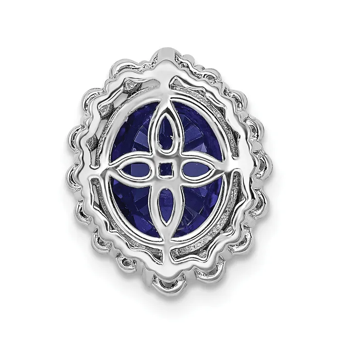 Necklaces 14k White Gold 12 Ct Lab Grown Diamond VSSI and Oval Lab Created Blue Sapphire Halo Chain Slide Pendant Goldia