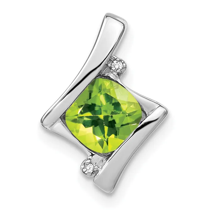 Necklaces 14K White Gold Peridot and Real Diamond Pendant Goldia