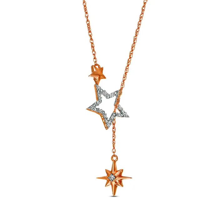 Necklaces Goldia 007 CT TW Natural Diamond Star and Moon Drop Necklace in Sterling Silver with 10K Rose Gold Plate Necklaces Goldia 007 CT TW Natural Diamond Star and Moon Drop Necklace in Sterling Silver with 10K Rose Gold Plate
