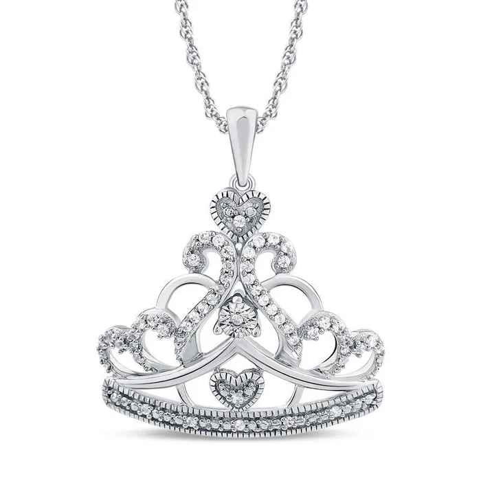 Necklaces Goldia 017 CT TW Natural Diamond Antique VintageStyle Heart Crown Pendant in Sterling Silver Necklaces Goldia 017 CT TW Natural Diamond Antique VintageStyle Heart Crown Pendant in Sterling Silver