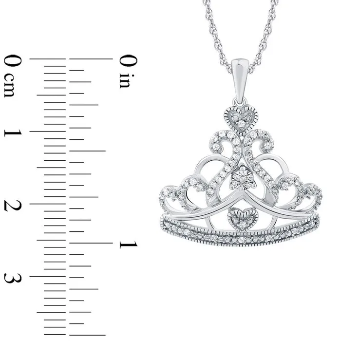 Necklaces Goldia 017 CT TW Natural Diamond Antique VintageStyle Heart Crown Pendant in Sterling Silver Necklaces Goldia 017 CT TW Natural Diamond Antique VintageStyle Heart Crown Pendant in Sterling Silver