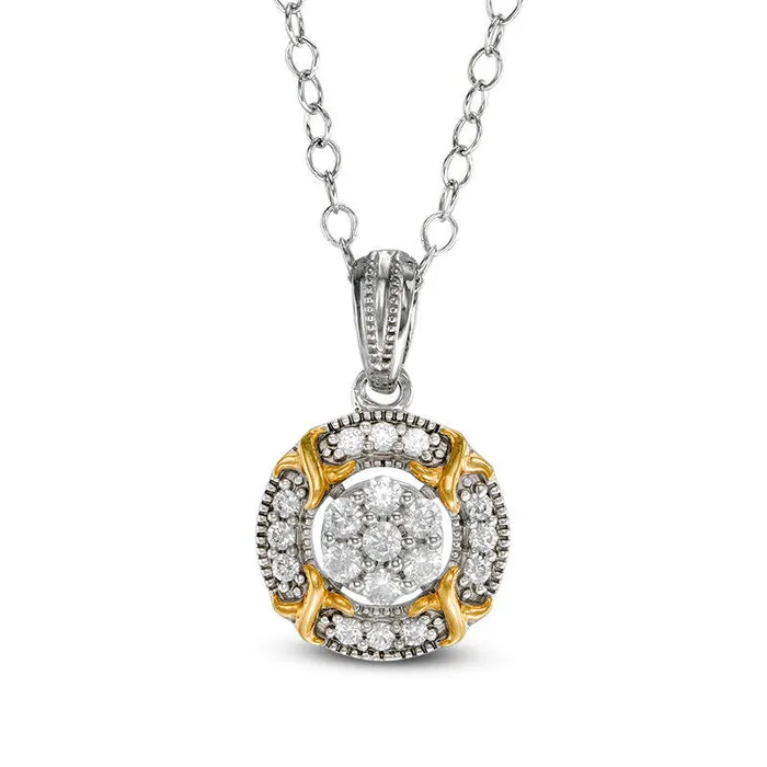 Necklaces Goldia 025 CT TW Composite Natural Diamond X Frame Antique VintageStyle Pendant in Sterling Silver with 14K Gold Plate Necklaces Goldia 025 CT TW Composite Natural Diamond X Frame Antique VintageStyle Pendant in Sterling Silver with 14K Gold Plate