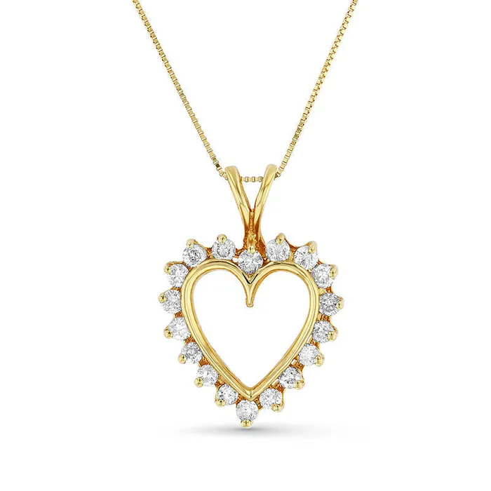 Necklaces Goldia 1 CT TW Natural Diamond Sunburst Heart Outline Pendant in 14K Gold Necklaces Goldia 1 CT TW Natural Diamond Sunburst Heart Outline Pendant in 14K Gold