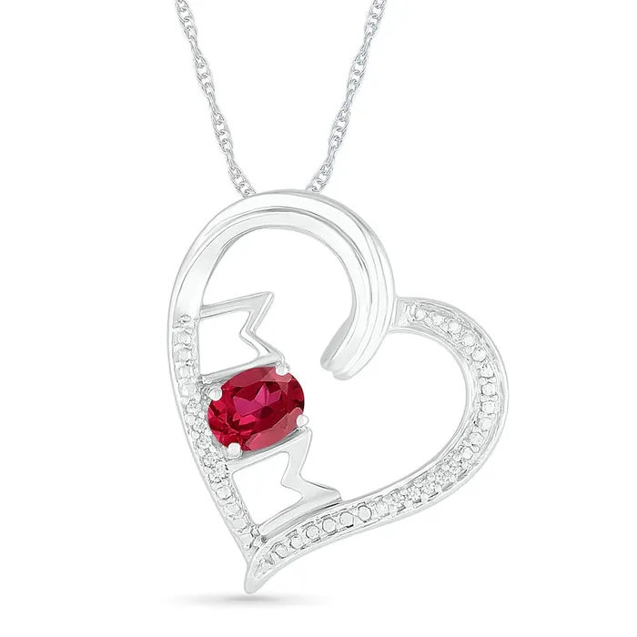 Necklaces Goldia Oval LabCreated Ruby and Diamond Accent MOM Tilted Heart Pendant in Sterling Silver Necklaces Goldia Oval LabCreated Ruby and Diamond Accent MOM Tilted Heart Pendant in Sterling Silver