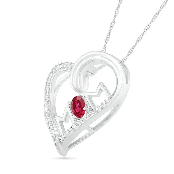 Necklaces Goldia Oval LabCreated Ruby and Diamond Accent MOM Tilted Heart Pendant in Sterling Silver Necklaces Goldia Oval LabCreated Ruby and Diamond Accent MOM Tilted Heart Pendant in Sterling Silver