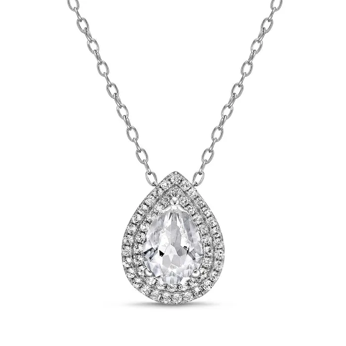 PearShaped White Topaz Double Frame Pendant in Sterling Silver 20 Goldia Necklaces PearShaped White Topaz Double Frame Pendant in Sterling Silver 20 Goldia Necklaces