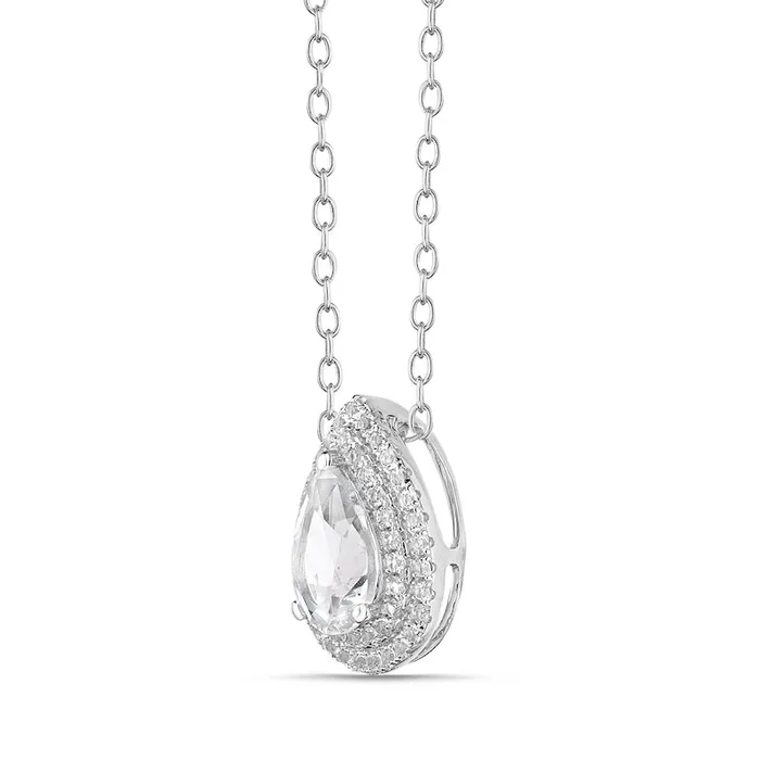 PearShaped White Topaz Double Frame Pendant in Sterling Silver 20 Goldia Necklaces PearShaped White Topaz Double Frame Pendant in Sterling Silver 20 Goldia Necklaces