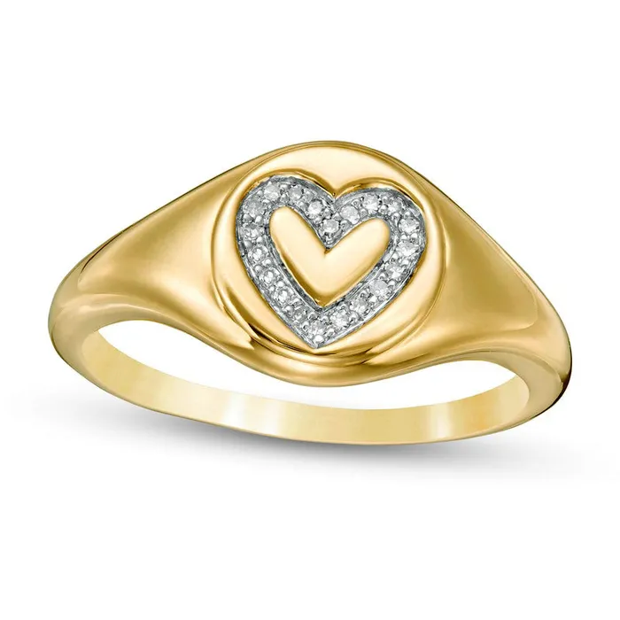 Rings 005 CT TW Natural Diamond Heart Outline Signet Ring in Solid 14K Gold Goldia Rings 005 CT TW Natural Diamond Heart Outline Signet Ring in Solid 14K Gold Goldia