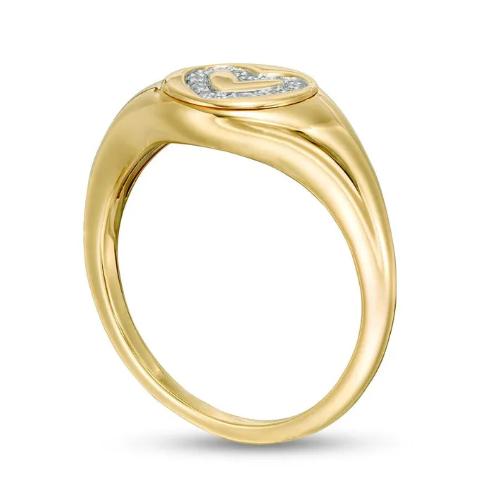 Rings 005 CT TW Natural Diamond Heart Outline Signet Ring in Solid 14K Gold Goldia Rings 005 CT TW Natural Diamond Heart Outline Signet Ring in Solid 14K Gold Goldia