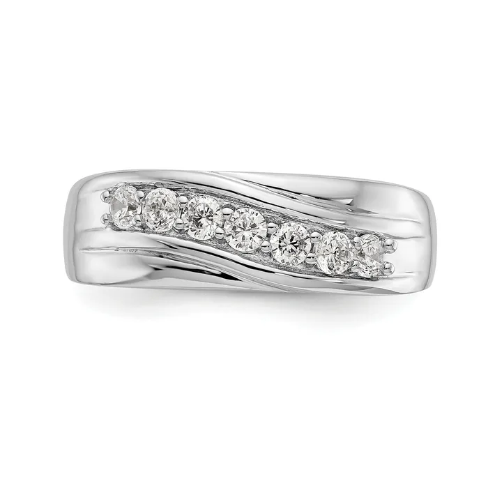 Rings 14k White Gold 12 Ct Lab Grown Diamond VSSI G Seven Stone Mens Ring Goldia