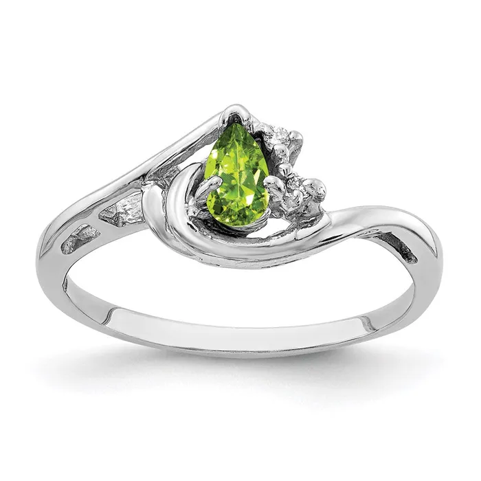 Rings 14k White Gold 5x3mm Pear Peridot A Real Diamond ring Goldia