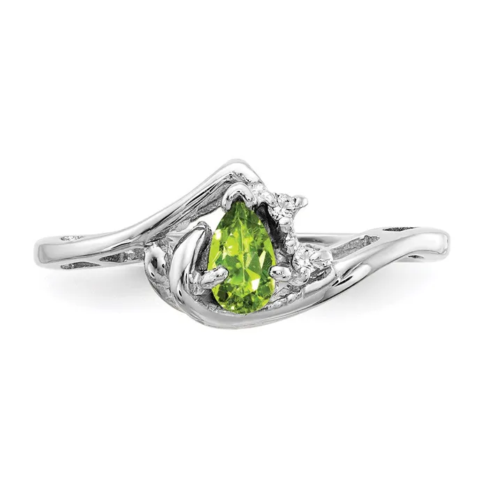 Rings 14k White Gold 5x3mm Pear Peridot A Real Diamond ring Goldia