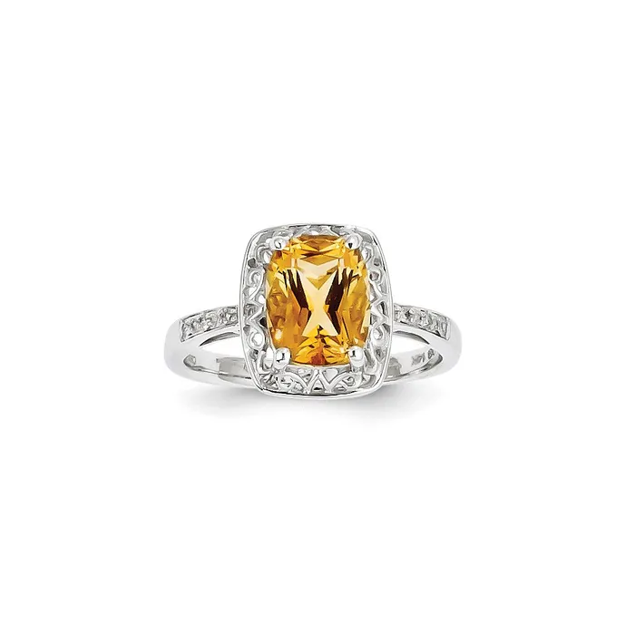 Rings 14k White Gold Real Diamond and Citrine Oval Ring Goldiacom