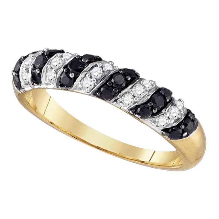 Rings gndatlanta 10k Yellow Gold Round Black Diamond Band Ring 12 Cttw