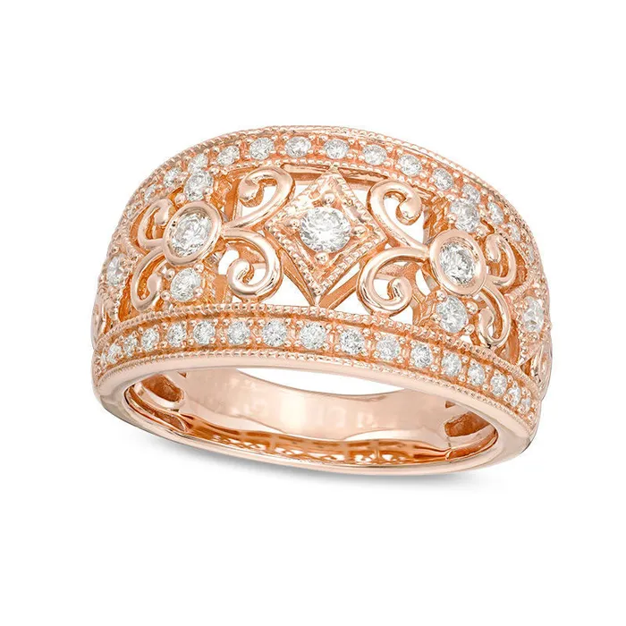 Rings Goldia 050 CT TW Natural Diamond Filigree Antique VintageStyle Ring in Solid 10K Rose Gold Rings Goldia 050 CT TW Natural Diamond Filigree Antique VintageStyle Ring in Solid 10K Rose Gold