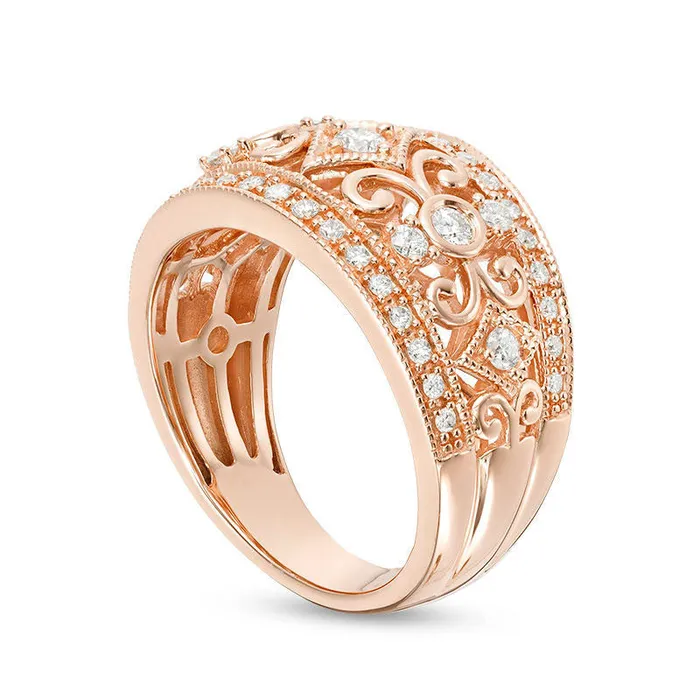 Rings Goldia 050 CT TW Natural Diamond Filigree Antique VintageStyle Ring in Solid 10K Rose Gold Rings Goldia 050 CT TW Natural Diamond Filigree Antique VintageStyle Ring in Solid 10K Rose Gold
