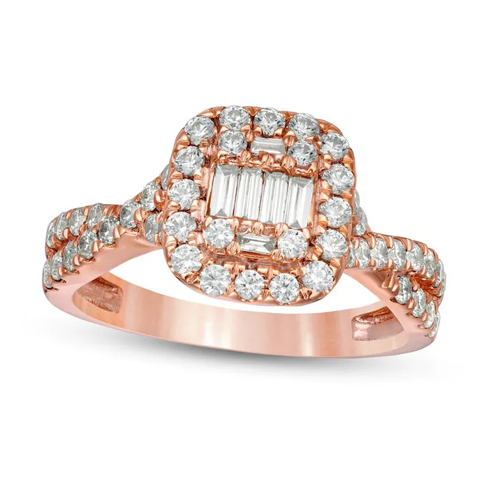 Rings Goldia 088 CT TW Composite Natural Diamond Cushion Frame Twist Shank Engagement Ring in Solid 10K Rose Gold Rings Goldia 088 CT TW Composite Natural Diamond Cushion Frame Twist Shank Engagement Ring in Solid 10K Rose Gold