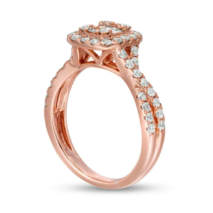 Rings Goldia 088 CT TW Composite Natural Diamond Cushion Frame Twist Shank Engagement Ring in Solid 10K Rose Gold Rings Goldia 088 CT TW Composite Natural Diamond Cushion Frame Twist Shank Engagement Ring in Solid 10K Rose Gold