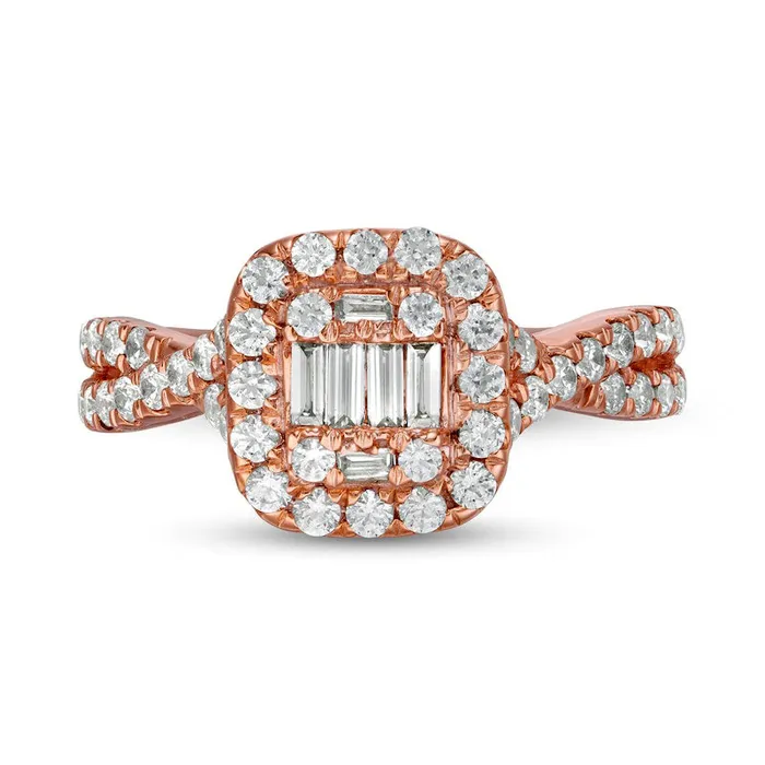 Rings Goldia 088 CT TW Composite Natural Diamond Cushion Frame Twist Shank Engagement Ring in Solid 10K Rose Gold Rings Goldia 088 CT TW Composite Natural Diamond Cushion Frame Twist Shank Engagement Ring in Solid 10K Rose Gold