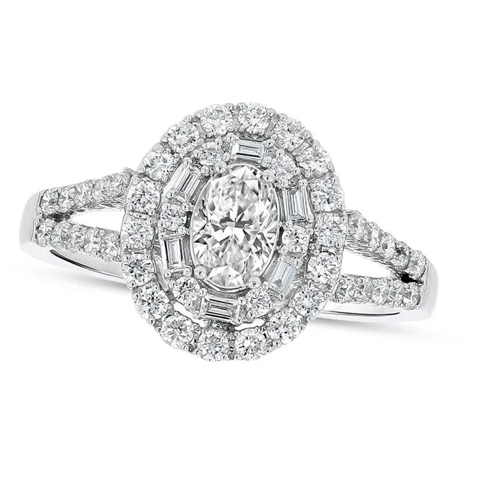 Rings Goldia 10 CT TW Oval Natural Diamond Double Frame Engagement Ring in Solid 18K White Gold HSI2 Rings Goldia 10 CT TW Oval Natural Diamond Double Frame Engagement Ring in Solid 18K White Gold HSI2