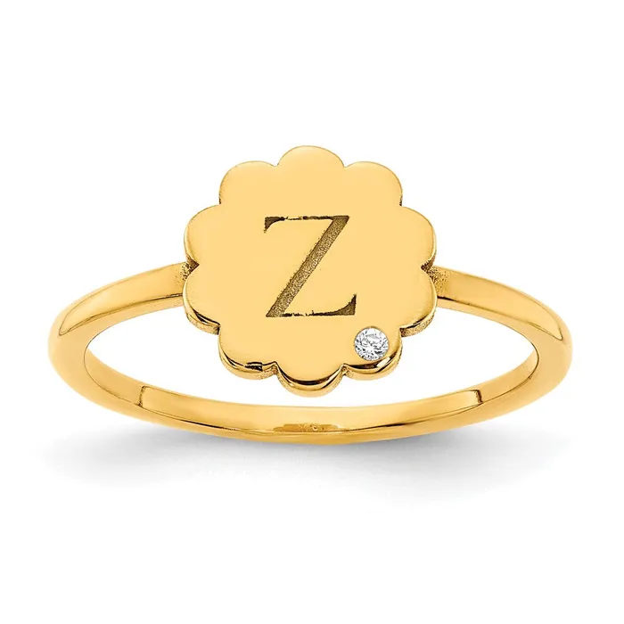 Rings Goldia 14K Yellow Gold Initial Flower with Real Diamond Signet Ring Rings Goldia 14K Yellow Gold Initial Flower with Real Diamond Signet Ring