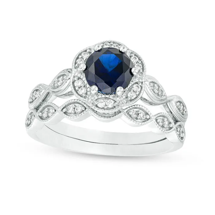 Rings Goldia 60mm LabCreated Blue Sapphire and 020 CT TW Diamond Frame Bridal Engagement Ring Set in Solid 10K White Gold Rings Goldia 60mm LabCreated Blue Sapphire and 020 CT TW Diamond Frame Bridal Engagement Ring Set in Solid 10K White Gold