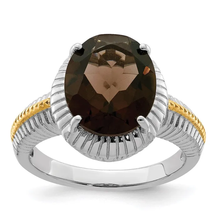 Rings Goldia Sterling Silver Rhodium w Flash Goldplate Smoky Quartz Ring